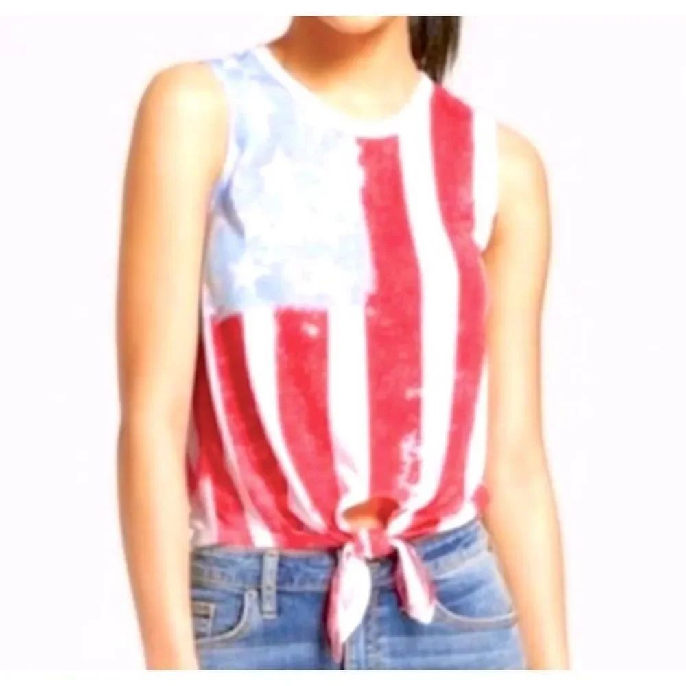 Fifth Sun flag shirt with front tie - size XS - 65% polyester 35% rayon
